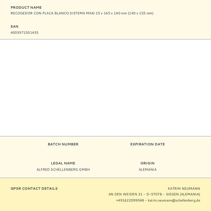 Schellenberg Recogedor con Placa Blanco Sistema Maxi 25 x 165 x 140 mm
