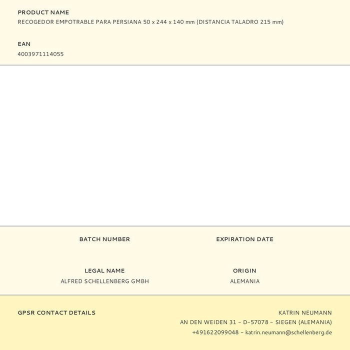 Schellenberg Recogedor Empotrable Persiana 50 x 244 x 140 mm (Distancia Taladro 215 mm) Cromado Aluminio
