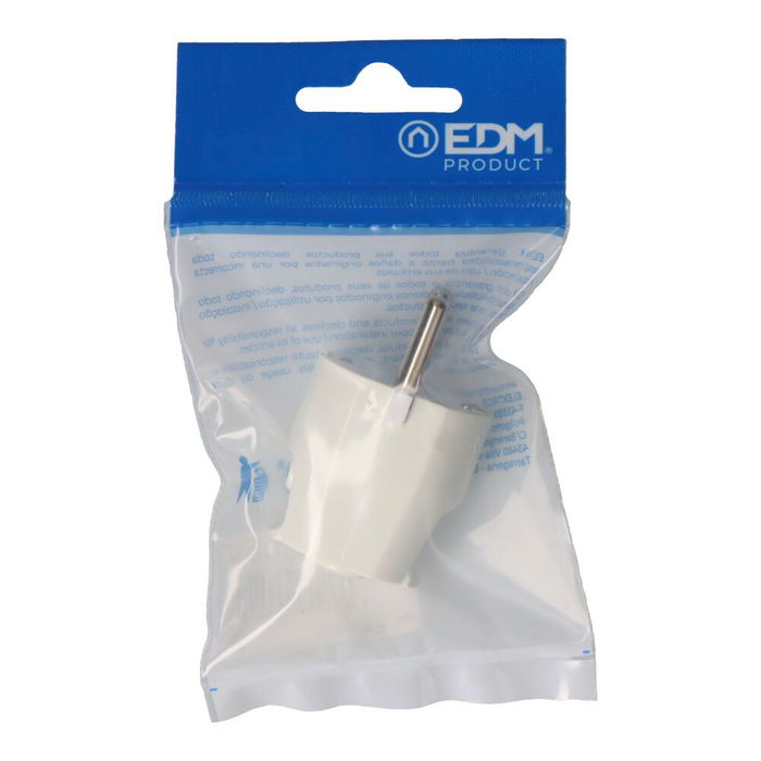 Edm Clavija Schuko 4.8mm 10/16A T/TL Blanca Salida Frontal 250V Termoplástico