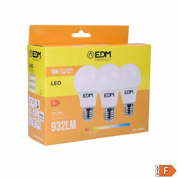 Edm Kit 3 bombillas standard LED E27 10 W luz cálida