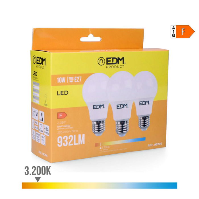 Edm Kit 3 Bombillas Estándar LED E27 10W 932 Lm 3200K Luz Cálida Ø6 x 10,8 cm Edm Kit 3 Bombillas Estándar LED E27 10W 932 Lm 3200K Luz Cálida Ø6 x 10,8 cm
