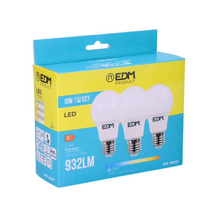 Edm Kit de 3 bombillas LED estándar E27 10W luz fría