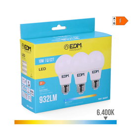 Edm Kit 3 Bombillas Standard LED E27 10W 932 Lm 6400K Luz Fría Ø6 x 10,8 cm