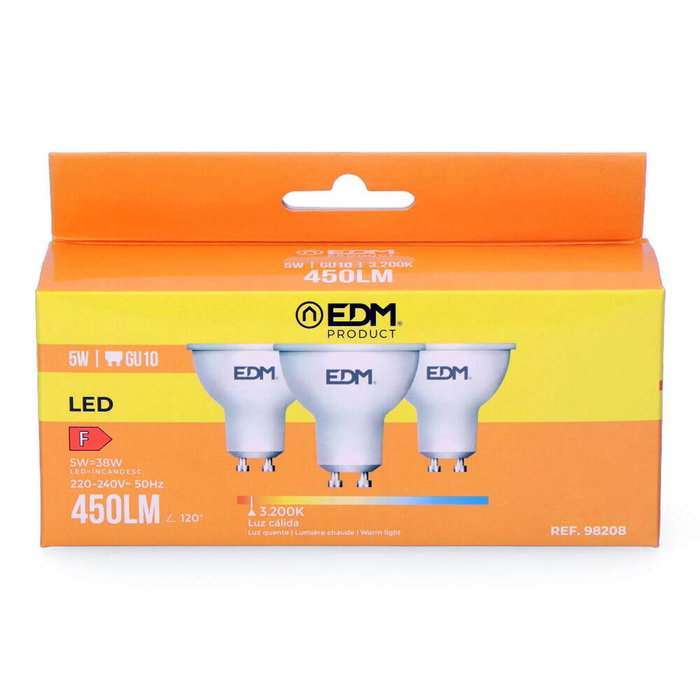 Edm Kit de 3 bombillas dicroicas LED GU10 5 W 450 lm 3200 K luz cálida