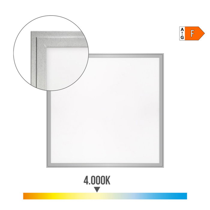 Edm Panel LED Empotrar 40W 4300lm Luz Día 4000K Cri80 IP20 59.5x59.5x3.5 cm 220-240V Incluye Transformador Marco Cromo