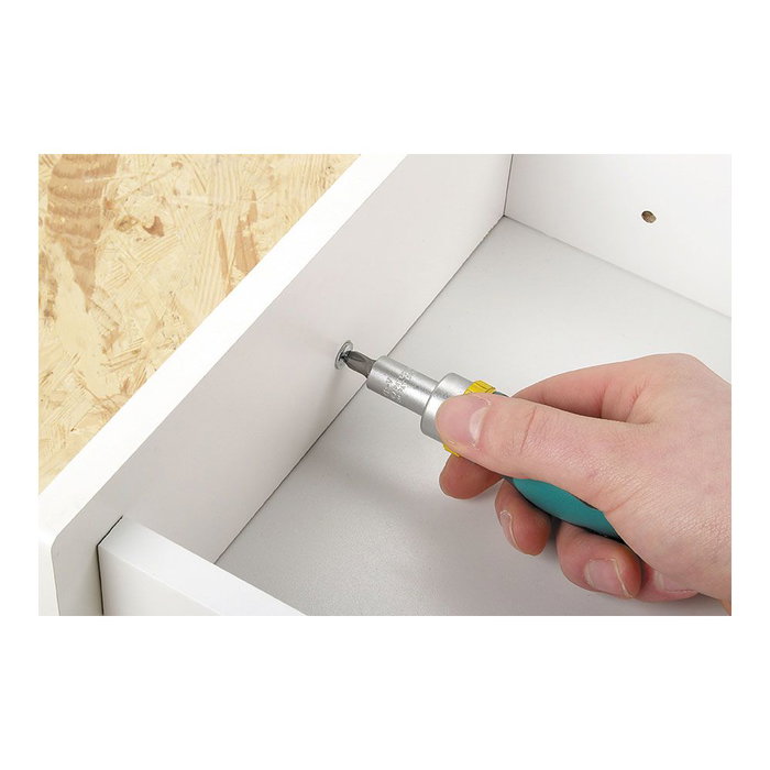 Wolfcraft Atornillador manual con función carraca, juego de 6 piezas con 5 puntas (ranura 0.6x4.5mm, 1.0x5.5mm, PH 1/2/3), mandril de cambio rápido 1/4" hexagonal