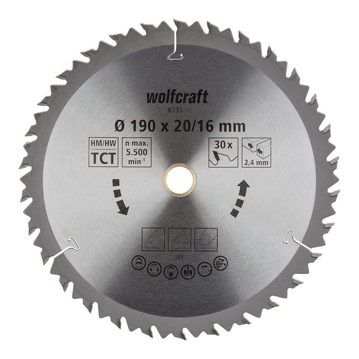 Wolfcraft Disco de Sierra Circular de Mano CT 6735000, Ø190 mm x 20 Dientes, para Cortes Longitudinales y Transversales en Madera y Tablero Wolfcraft Disco de Sierra Circular de Mano CT 6735000, Ø190 mm x 20 Dientes, para Cortes Longitudinales y Transversales en Madera y Tablero