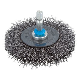 Wolfcraft Cepillo de Disco de Alambre de Acero 2100000, Vástago Hexagonal 6.35 mm (1/4"), Ø75 x 10 mm para Desbarbado y Limpieza