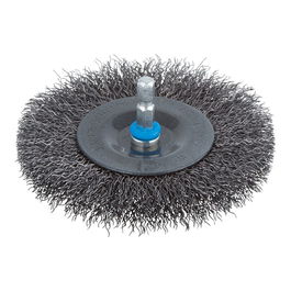 Wolfcraft 2102000 - Cepillo de Disco de Alambre de Acero con Vástago Hexagonal, Diámetro 100 mm, Altura 10 mm, para Taladro 1/4"