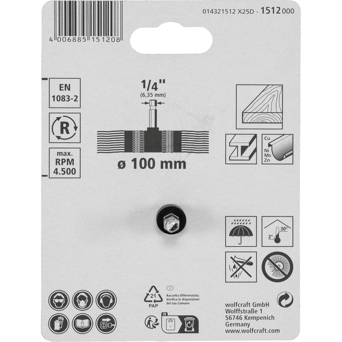 Wolfcraft Cepillo de abanico de alambre de nylon vástago hexagonal ø100 x 20 mm
