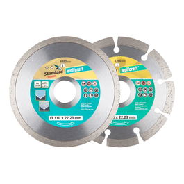 Wolfcraft Disco Diamantado de Corte Ø110 mm 8390000 - Pack 2 Unidades para Ladrillo, Piedra, Mármol y Azulejos - Velocidad Máx. 13300 rpm