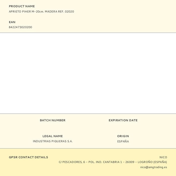 Piher Sargento aprieto m-20 cm. madera ref. 02020 alcance 7 cm