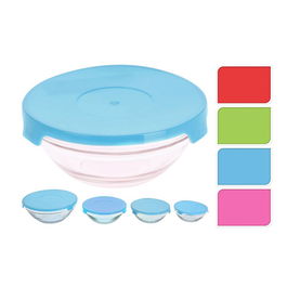 Set 5 Fiambreras de Vidrio Tipo Bol Colores Surtidos, Apto Microondas y Congelador, Capacidades Variadas