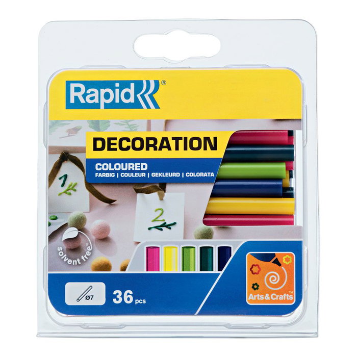 Rapid 5001426 Barras de Cola Termofusible para Decoración Ø7 x 90 mm Colores Mixtos Blister 36 uds