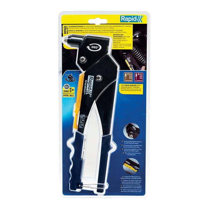 Rapid Remachadora Manual RP60 Cabezal Giratorio Multiherramienta con Boquilla Múltiple y Cabezal 360º para Espacios Ajustados