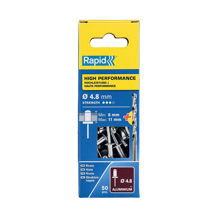 Rapid Remaches tipo broca de aluminio Ø4.8 x 14 mm, 50 uds + broca Rapid Remaches tipo broca de aluminio Ø4.8 x 14 mm, 50 uds + broca