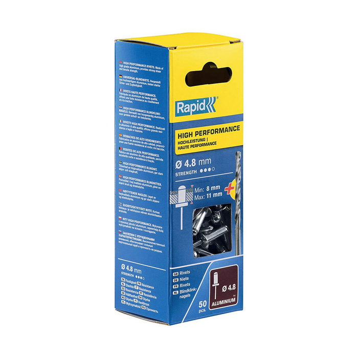 Rapid Remaches tipo broca de aluminio Ø4.8 x 14 mm, 50 uds + broca Rapid Remaches tipo broca de aluminio Ø4.8 x 14 mm, 50 uds + broca