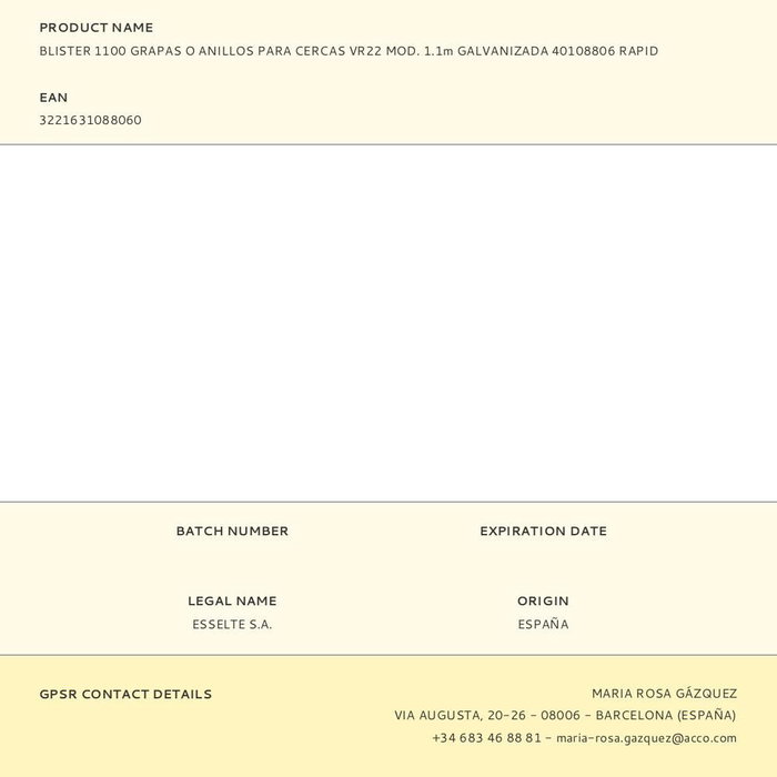 Rapid Grapas Anilladas para Cercas Vr22 1.1m Galvanizada 1100 Piezas 40108806