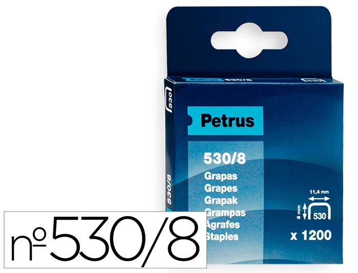 Petrus Grapas Cobreadas Modelo 530/8 de 11,4 x 8 mm, Caja de 1200 Unidades Petrus Grapas Cobreadas Modelo 530/8 de 11,4 x 8 mm, Caja de 1200 Unidades