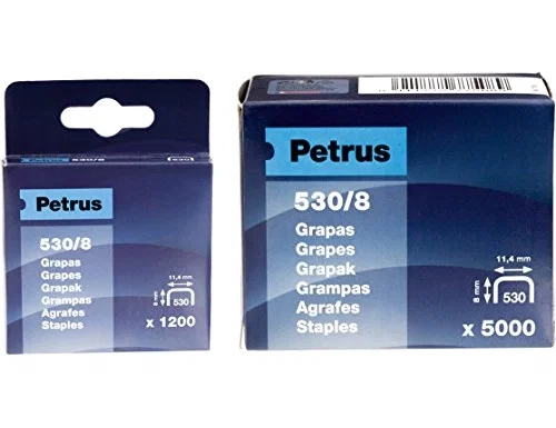 Petrus Grapas Cobreadas Modelo 530/8 mm, Caja de 1200 Unidades