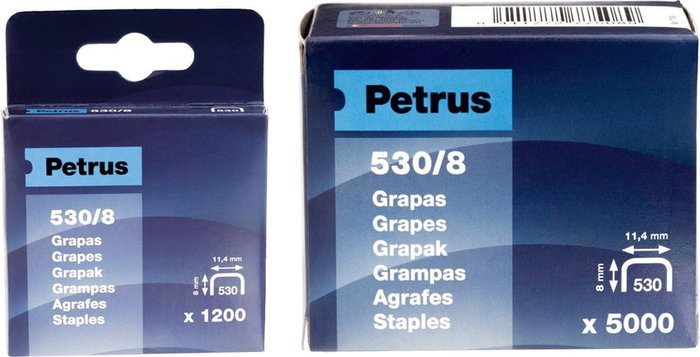 Petrus Grapas Cobreadas Modelo 530/8 de 11,4 x 8 mm, Caja de 1200 Unidades
