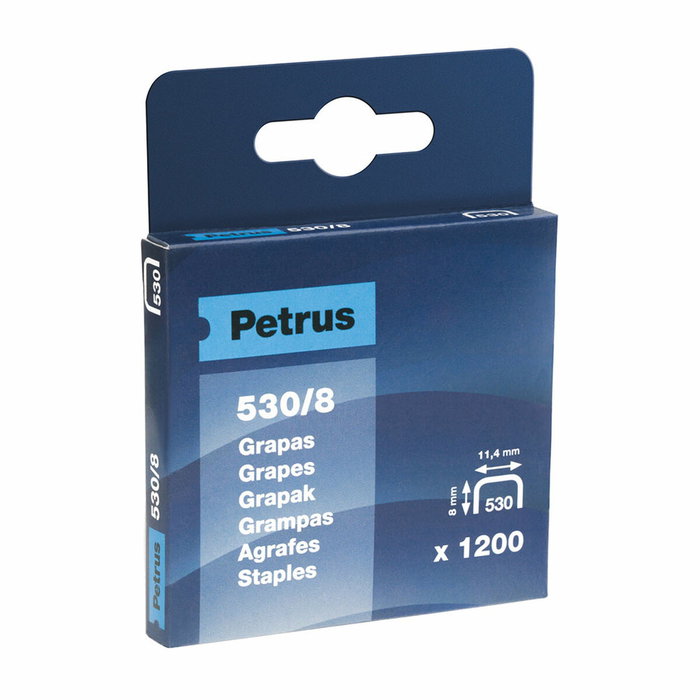 Petrus Grapas Cobreadas Modelo 530/8 de 11,4 x 8 mm, Caja de 1200 Unidades Petrus Grapas Cobreadas Modelo 530/8 de 11,4 x 8 mm, Caja de 1200 Unidades