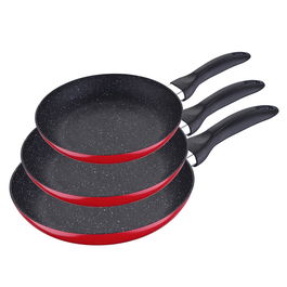 San Ignacio Set 3 sartenes SG-6855 Aluminio Prensado Rojo Marmolado Ø16/20/24 cm Apto Inducción