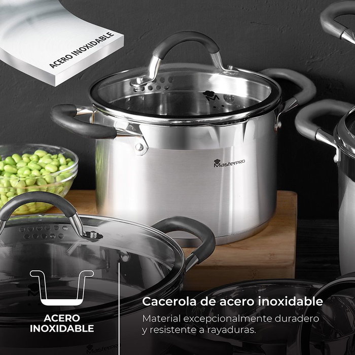 Masterpro Olla BGMP-1502-BK Acero Inoxidable 5 L Ø24 x 12 cm Foodies