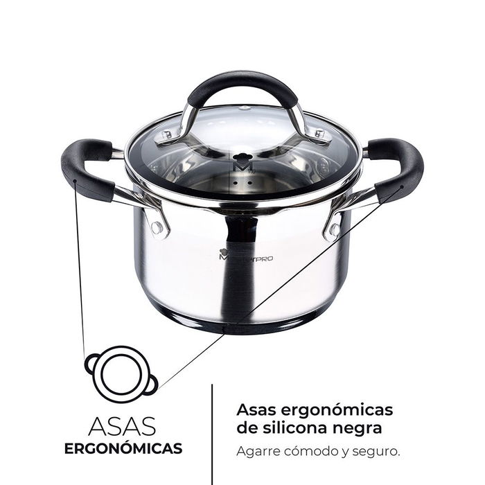 Masterpro Olla BGMP-1504-BK 1,8 l Acero Inoxidable ø16x10cm Foodies Apta Inducción Gas Eléctrica Vitrocerámica Halógeno