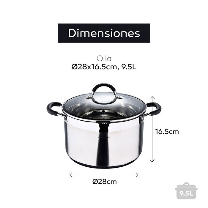 Masterpro Olla Acero Inoxidable Foodies BGMP-1506-BK 9,5L Ø28x16,5cm Inducción