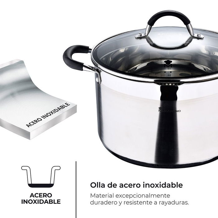 Masterpro Olla Acero Inoxidable Foodies BGMP-1506-BK 9,5L Ø28x16,5cm Inducción