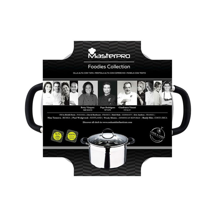 Masterpro Olla Foodies de acero inoxidable con tapa de vidrio 9,5 l