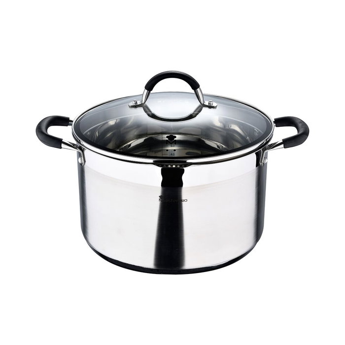 Masterpro Olla Foodies de acero inoxidable con tapa de vidrio 9,5 l