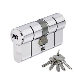 Abus Eurocilindro Doble Embrague D66 n 40/40 Níquel 40/40mm con 5 Llaves de Puntos Copiables y Rotura Programada