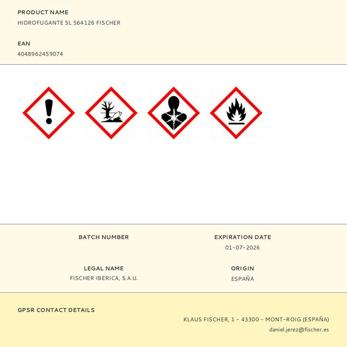 Fischer 564126 Elk10 Hidrofugante Antihumedad para Paredes de Obra Vista, Tratamiento Protector, 5 litros