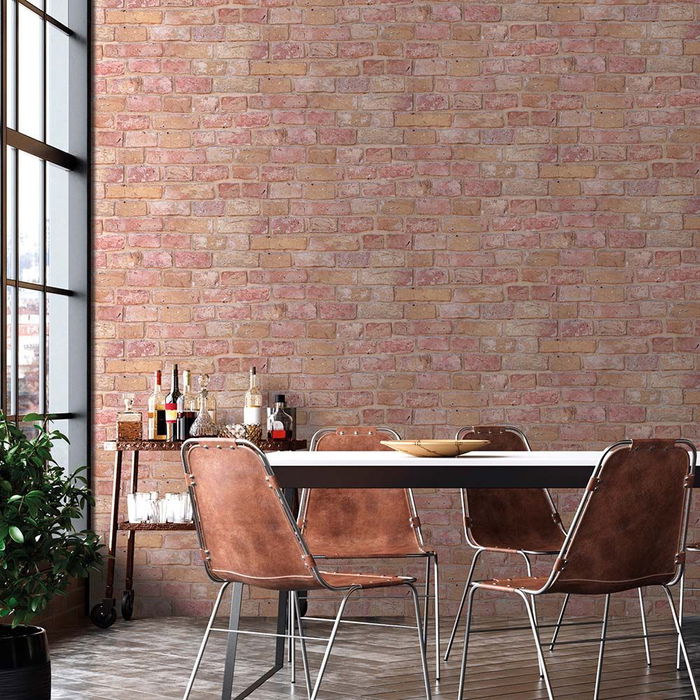 Ich 2603 - 6 Rollo Papel Pintado TNT Imitación Ladrillo Rojo Alta Calidad 0,53 x 10 m Fabricado en España