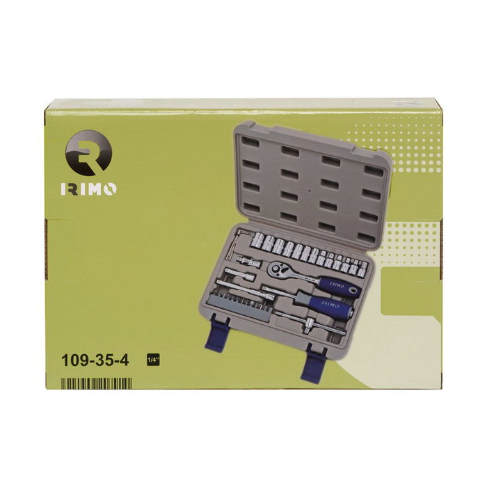 Irimo 109-35-4 Llave de Carraca 1/4" con Vasos y Puntas, Juego de 35 Piezas en Acero Cromo Vanadio con Acabado Cromado Brillante y Caja Estuche