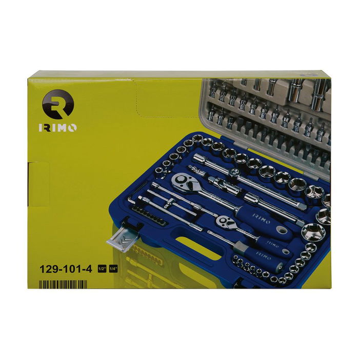 Irimo 129-101-4 Juego de Vasos Hexagonales 1/2 y 1/4 Pulg 8-32 mm y 4-13 mm con Llave de Carraca, 101 Piezas