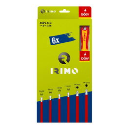 Irimo Juego de 6 Destornilladores Aislados VDE 1000V, para Tornillos Plano y Phillips, Incluye 4 Planos y 2 Phillips, Punta Fosfatada, Cumple IEC 60900, con Caja de Cartón