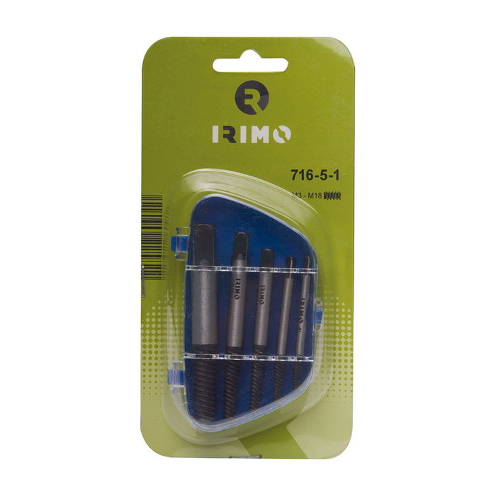 Irimo Juego de 5 Extractores de Espárrago 1420-1421-1422-1423-1424 para Tornillos Rotos M3-M18 Cromado