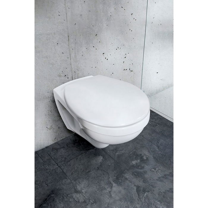 Wenko Tapa de WC Vorno Neo 24571100, Asiento de WC con Cierre Suave Easy-Close, Sujeción Fix-Clip de Acero Inoxidable, Blanco