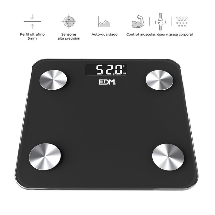 Edm Báscula de baño digital inteligente con Bluetooth, negro