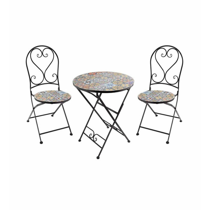 Silla metálica de mosaico modelo Praga plegable negra para exterior Silla metálica de mosaico modelo Praga plegable negra para exterior