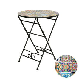 Mesa Plegable Exterior Metálica Mosaico Praga Negro Ø60 x 76 cm
