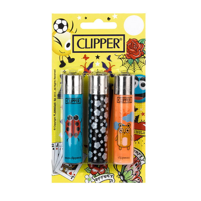 Clipper Blister de 3 encendedores con diseños surtidos Clipper Blister de 3 encendedores con diseños surtidos