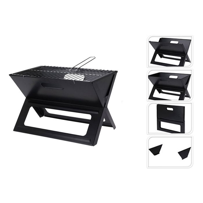 Barbacoa Plegable en Forma de X 45x30x35cm Parrilla Cocción 44x28.5cm Negro