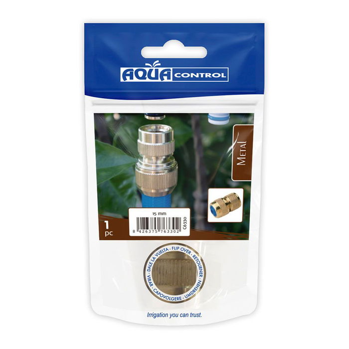 Aqua Control Conector Rápido de Manguera de Latón 5/8 Pulg, Conexión 15mm, Latón Zincado