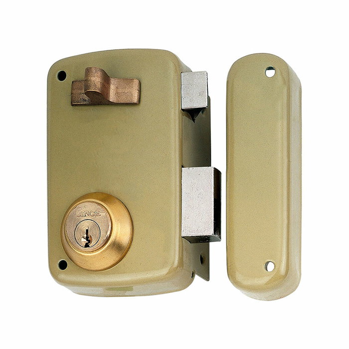 Lince Cerradura de sobreponer 95056ahe70d con cilindro 5056a, entrada 70 mm, mano derecha, Bicapa-oro Lince Cerradura de sobreponer 95056ahe70d con cilindro 5056a, entrada 70 mm, mano derecha, Bicapa-oro