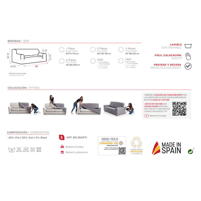 Belmarti Funda para sofá Teide marfil elástica 1 plaza 70-100x60-85x80-90cm 002tedm Belmarti Funda para sofá Teide marfil elástica 1 plaza 70-100x60-85x80-90cm 002tedm