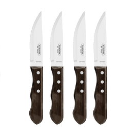 Tramontina Juego de 4 Cuchillos de Asado Jumbo con Mango Polywood Castaño, Hoja de Acero Inoxidable 12.7 cm (5")